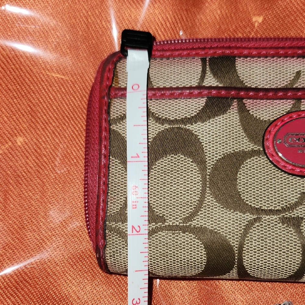Coach Tan and Red Signature Wristlet - Picture 7 of 7